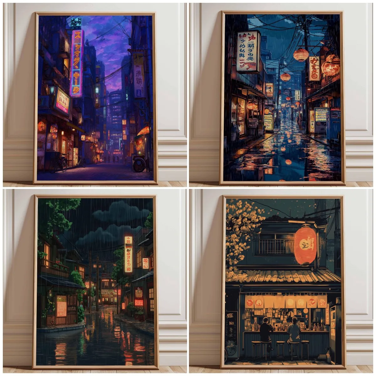 Japanese Lighting Decor - (No frame)Neon Tokyo Street Poster Print,