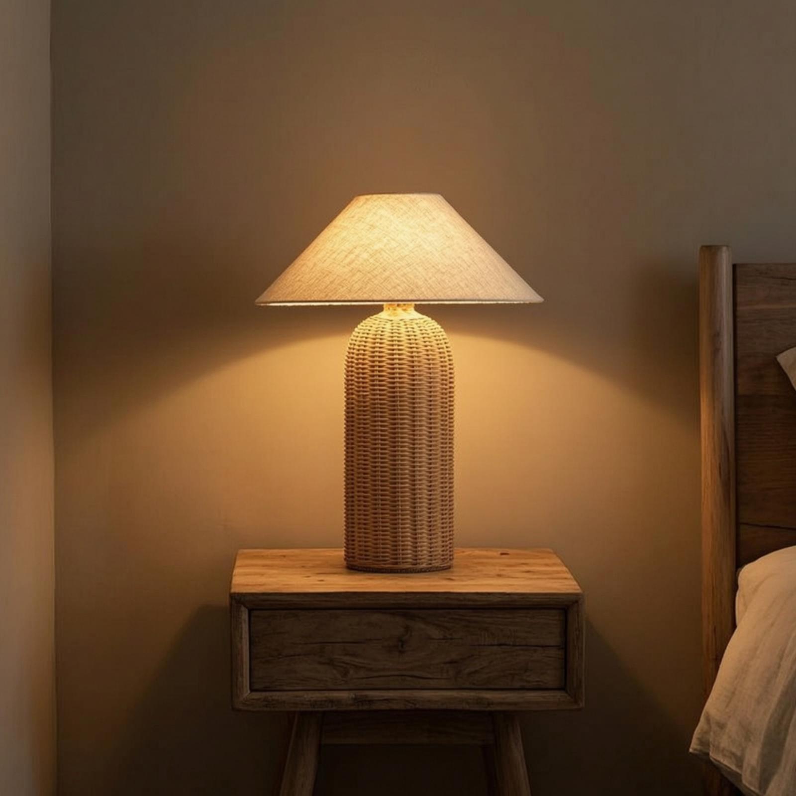 Decor Lighting Table Lamps - Bedside Lamp Rattan Base Fabric Shade