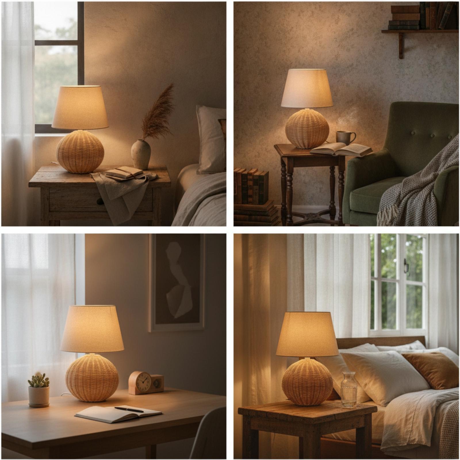 Bedside Lamp Rattan Base Fabri - đánh giá và giá Decor Lighting Table Lamps