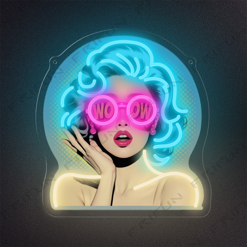WOW Curl Girl Neon Sign UV Pri - đánh giá và giá Lighting Decor Wow