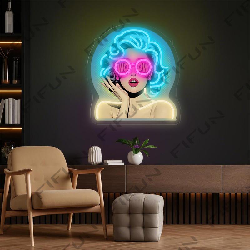WOW Curl Girl Neon Sign UV Pri - đánh giá và giá Lighting Decor Wow
