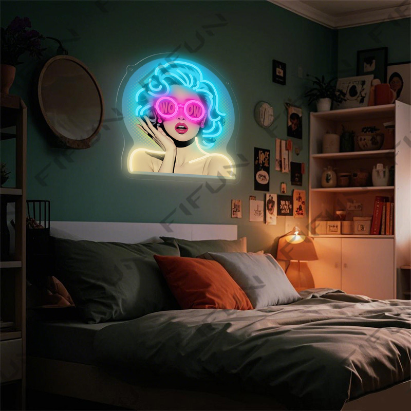 WOW Curl Girl Neon Sign UV Pri - đánh giá và giá Lighting Decor Wow