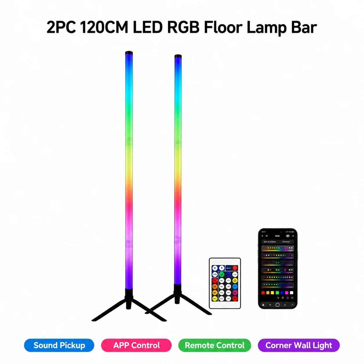 2PCS 120CM RGB Floor Lamp, Sou - đánh giá và giá Lighting Decor Home
