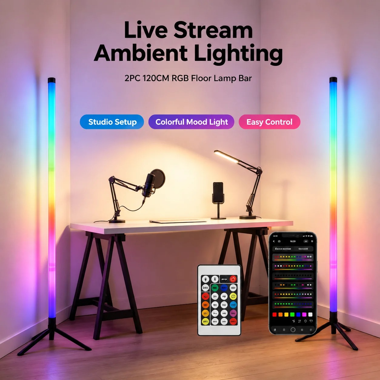 2PCS 120CM RGB Floor Lamp, Sou - đánh giá và giá Lighting Decor Home