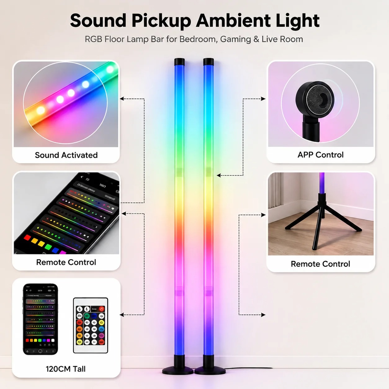 2PCS 120CM RGB Floor Lamp, Sou - đánh giá và giá Lighting Decor Home